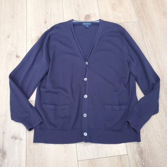 Lands End Sweater Mens Large Blue Supima Cotton Cardigan Preppy Old Money Gramps - Picture 1 of 12